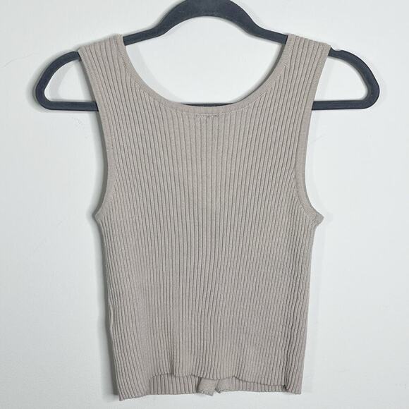 Moon & Madison Women's Knit Tank Top S Beige Button Front Sleeveless Scoop Neck - Picture 4 of 7